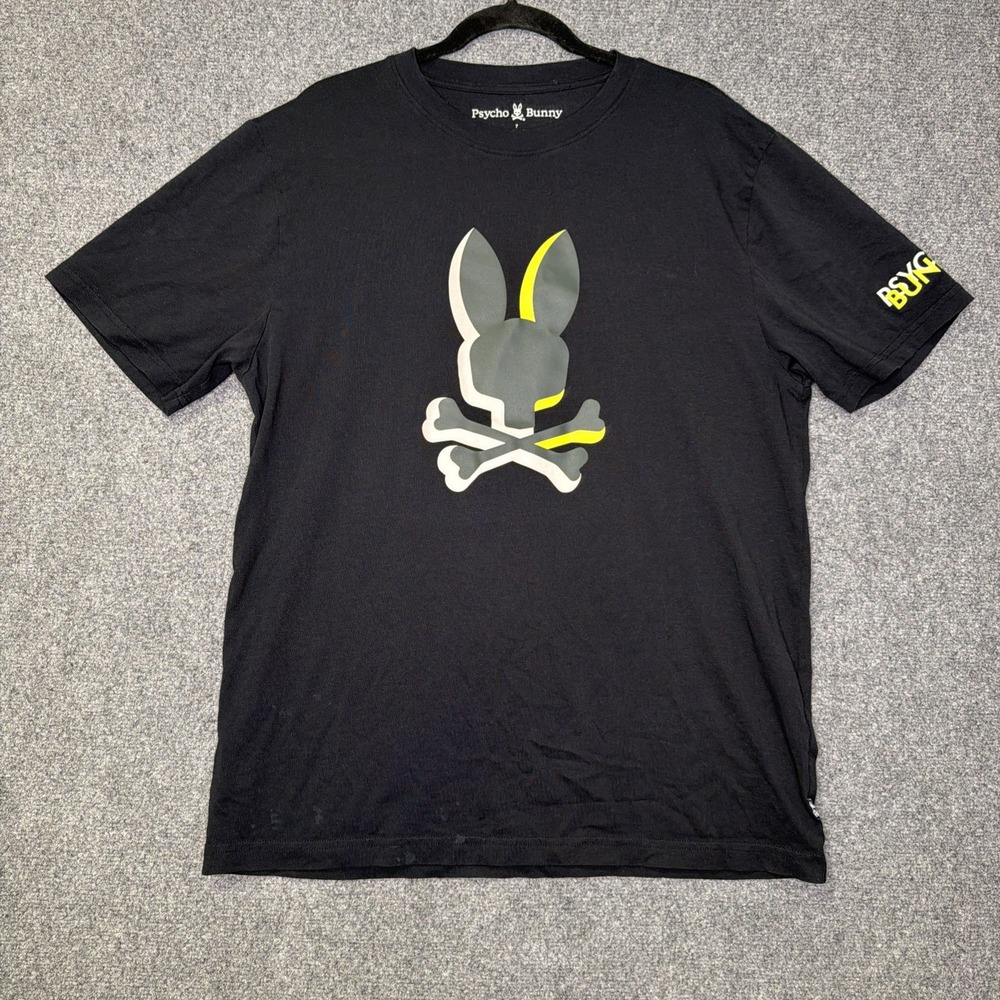 Psycho Bunny Men's Black Graphic Logo Crew Neck Short Sleeve Jersey Tee 7